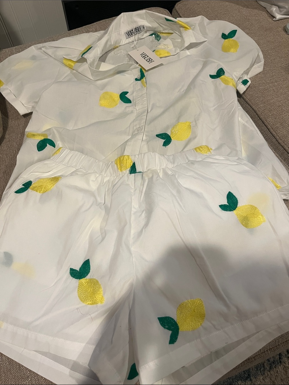 Lemon Embroidered Shorts Set